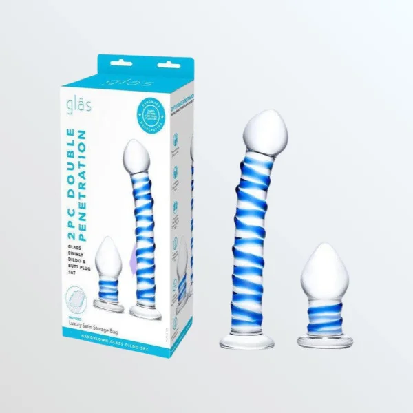 Gläs Double Penetration Swirly Galss Dildo and Butt Plug Set