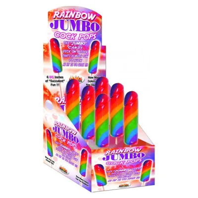 Hott Products Rainbow Jumbo Candy Cock Pops 6 Lollipops with Display Box