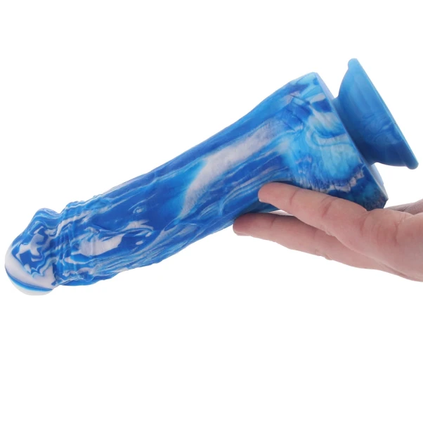 Twisted Love Twisted Dong 6" Silicone Suction Cup Dildo With Balls By CalExotics - Blue & White