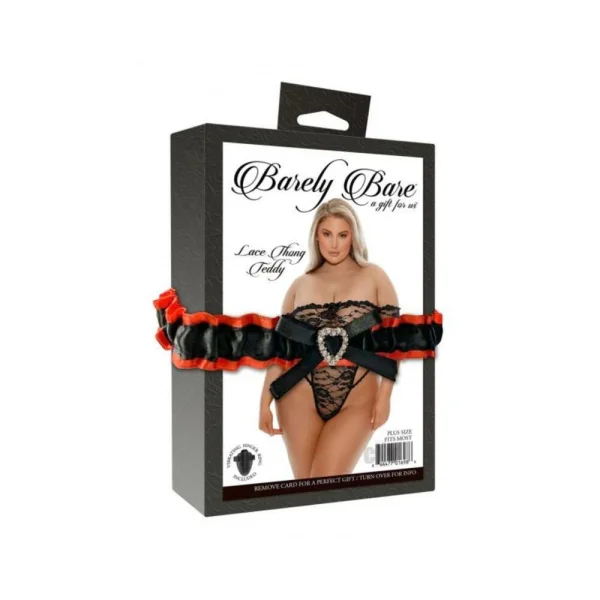 Barely Bare Lace Thong Teddy Plus Size Black