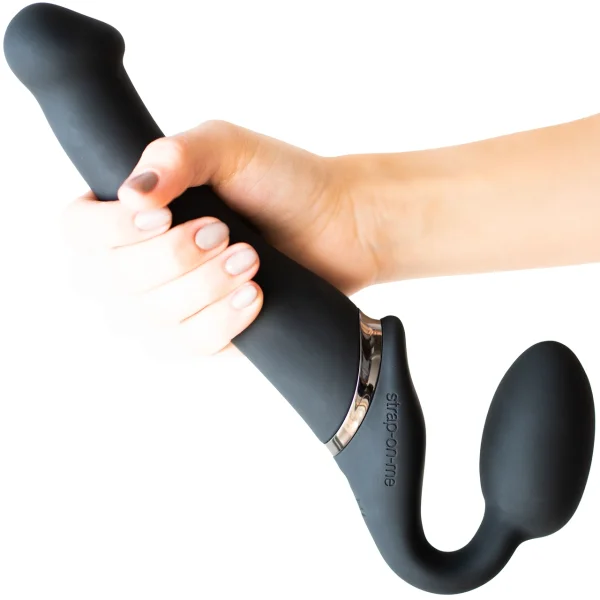 Strap-on-Me Silicone Vibrating Remote Control Strapless Strap-On - Medium Black