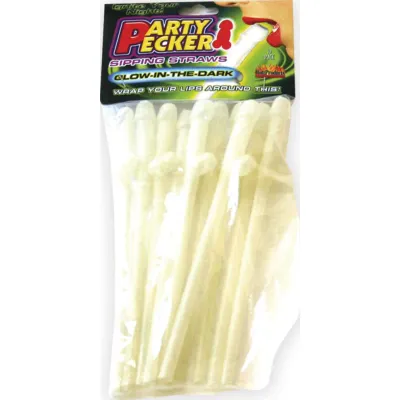 Party Pecker Sipping Straws 10 Pc Bag Glow in the Dark