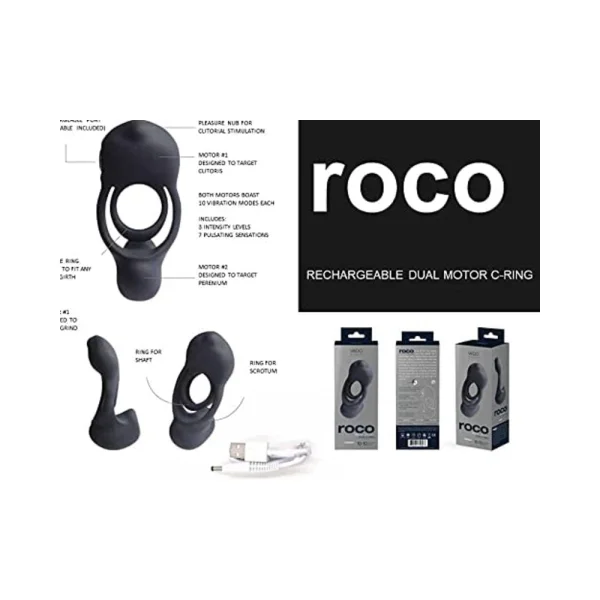 Vedo Roco Rechargeable Dual Motor Vibrating Ring - Just Black