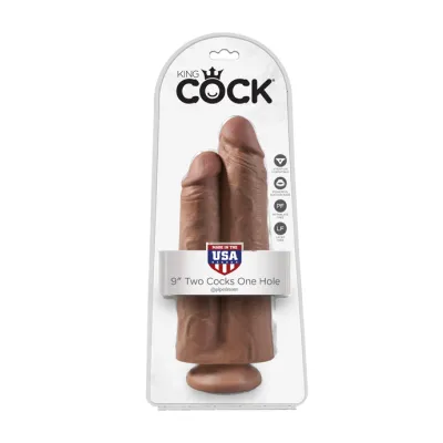 King Cock 9 Inch Two Cocks One Hole Tan 9 Inch