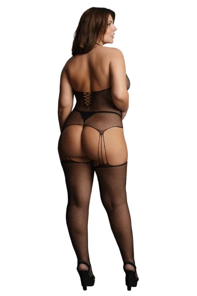 Le Désir Black Suspender Fishnet Choker Bodystocking