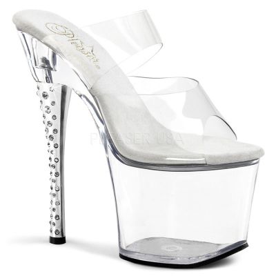DIAMOND 702 7 Rhinestone Imbedded Heel Platform Slide