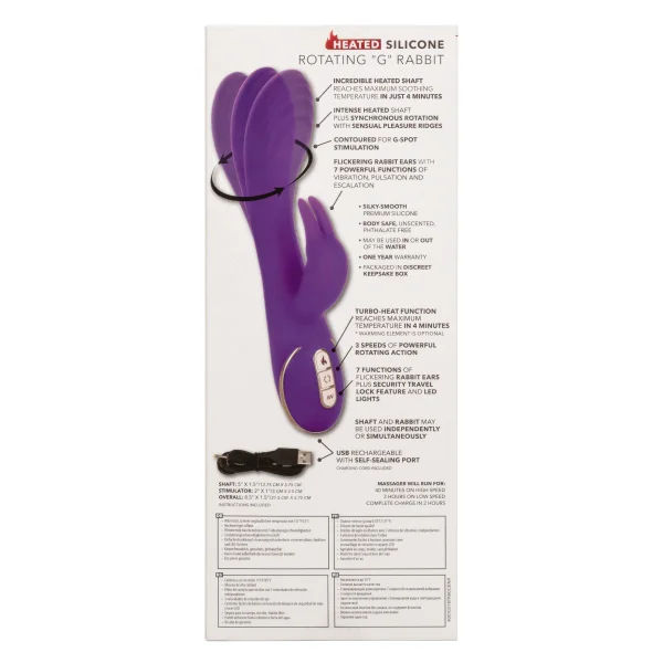 Jack Rabbit Signature Heated Silicone Rotating G Rabbit Rechargeable Vibrator By CalExotics