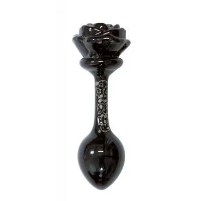 Fashionistas Rose Glass Butt Plug Large Black