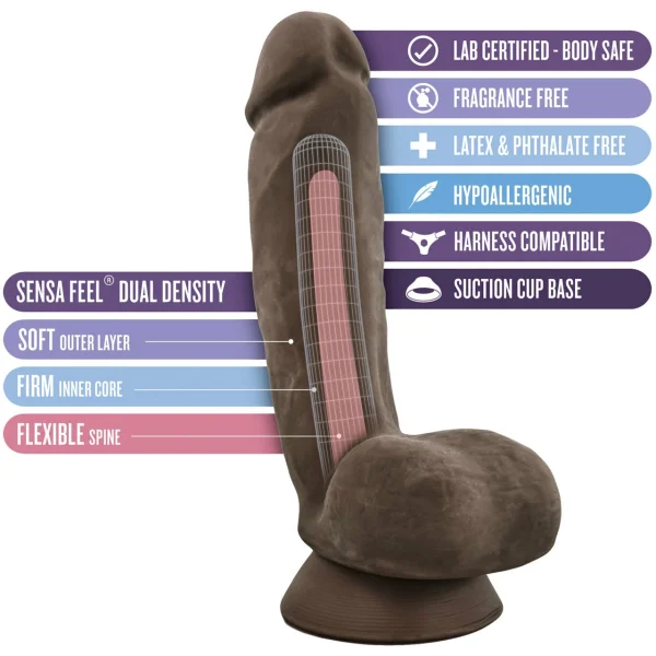 Au Naturel Jerome 8.5 Inch Sensa Feel Dual Density Dildo By Blush - Chocolate
