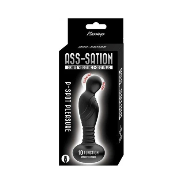 Butt Plugs: Ass-sation Remote Vibrating P-spot Plug Black