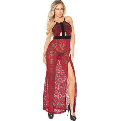 Coquette Love Note Damask Mesh Gown