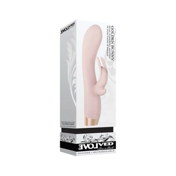 Evolved Golden Bunny Dual Motors 10 Function And Speeds Usb Rechargeable Cable Included Silicone Wat