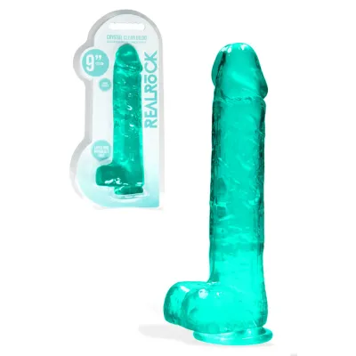RealRock Crystal Clear 9 8 Realistic Dildo with Balls Suction Cup Base