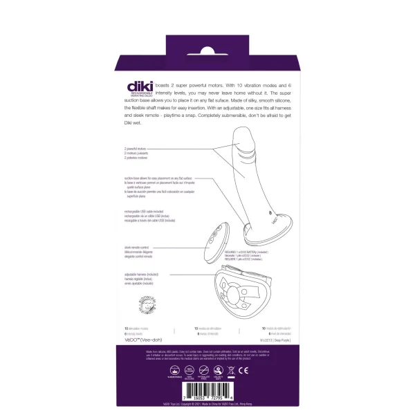 Diki Rechargeable Vibrating Dildo With Harness - Deep Purple