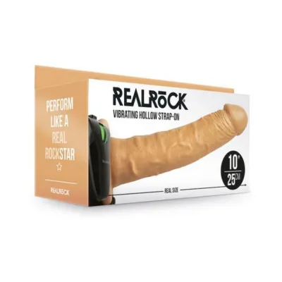 Realrock Vibrating Hollow Strap on Without Balls 10 In Caramel