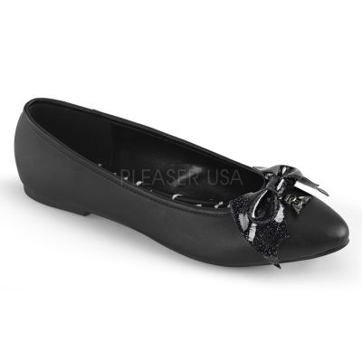 Pointed Toe Flat w Glittery Bat Bow Bat Charm Detail