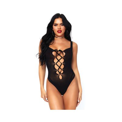 Opaque Lace Up Thong Teddy O s Black