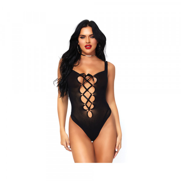 Opaque Lace Up Thong Teddy O/s Black