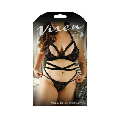 Vixen Wrap Me Up Lace Bralette Panty Black L xl
