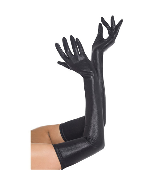 Black Long Wetlook Gloves