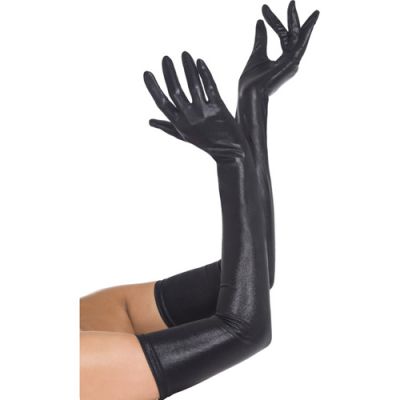 Black Long Wetlook Gloves