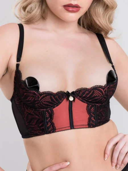 Lovehoney Dark Paradise Black and Copper Crotchless Bra Set