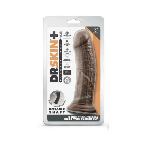 Dr. Skin Plus Thick Posable Dildo 8 In. Chocolate