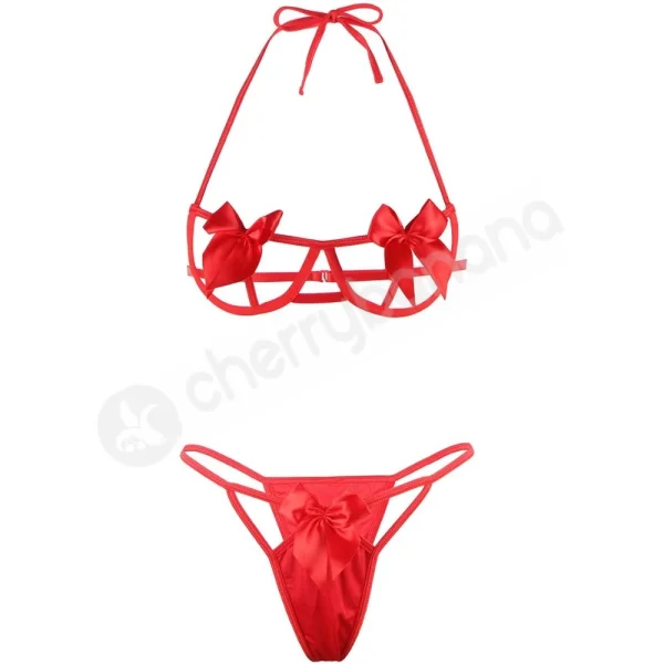 Cherry Banana Red Sexy Bow Underwire Bra & Panty Lingerie Set