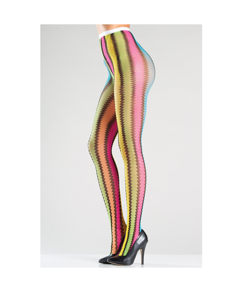 Rainbow Pantyhose With Zigzag Stripes - One Size