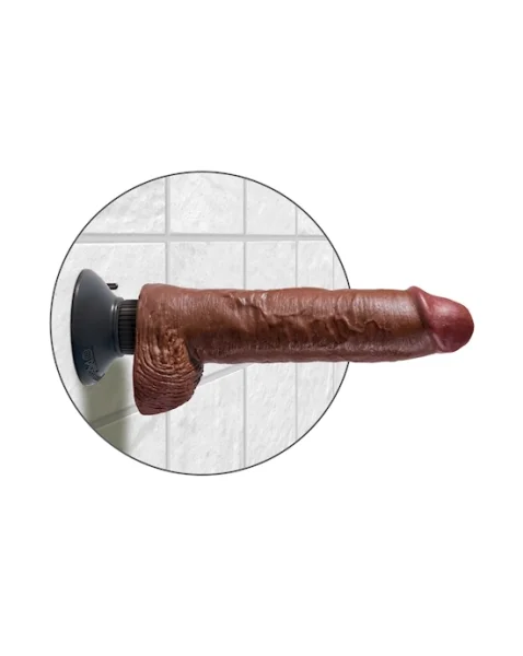 King Cock 10 Inch Vibrating Dildo With Balls - Brown - 10 Inch