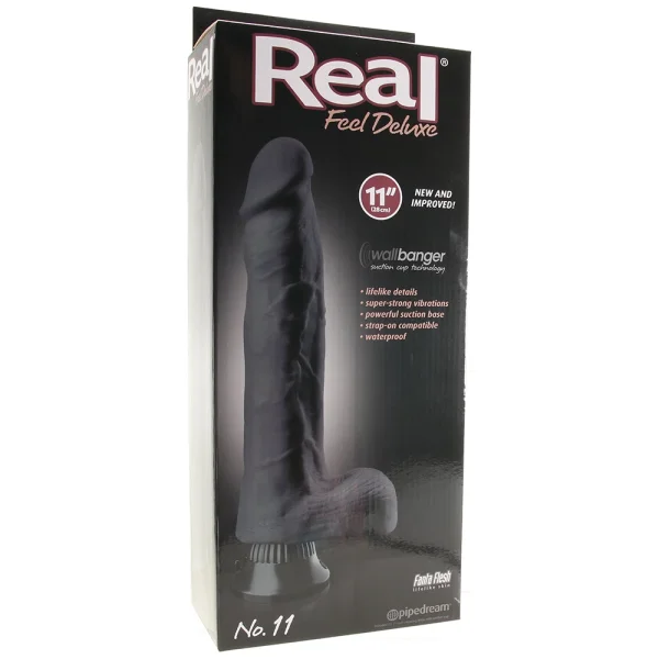 Real Feel Deluxe No. 11 - 11" Suction Cup Vibrating Dildo - Charcoal