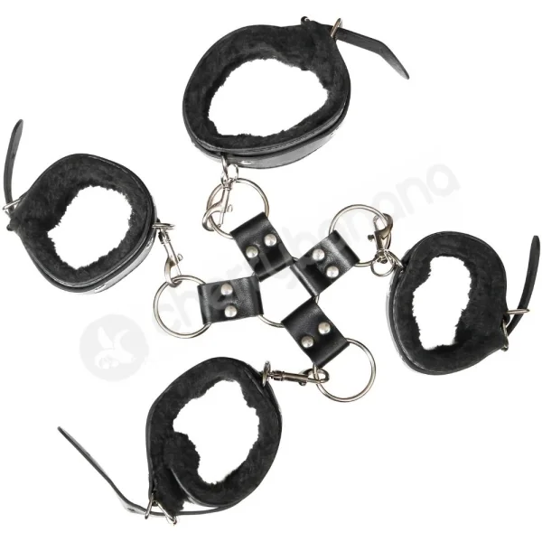 Adam & Eve Hog Tie With Black Fluffy Wrist & Ankle Cuffs
