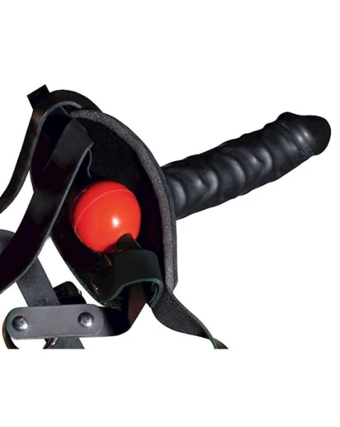 Leather Head Harness With Dildo - Black - 5.1 Inch