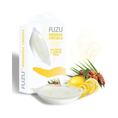 Fuzu Massage Candle Fiji Dates Lemon Peel White 4 Oz