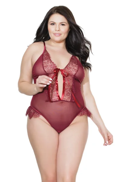 Frilly Merlot Crotchless Teddy — image 5 of 6