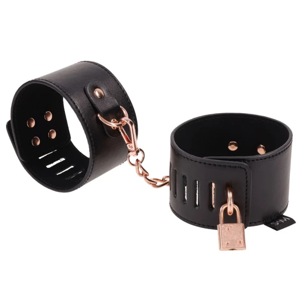 Sex & Mischief Brat Locking Cuffs Set By Sportsheets - Rose Gold & Black