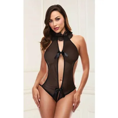 Deep V Transparent Teddy With Bows