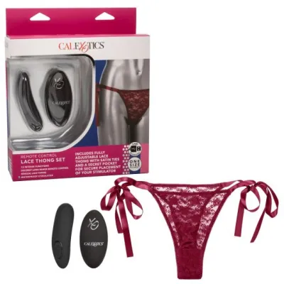 Remote Control Lace Thong Set Burgundy