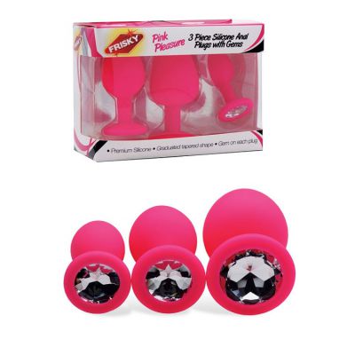 Frisky Pretty in Pink Silicone Anal Plugs with Gem Base