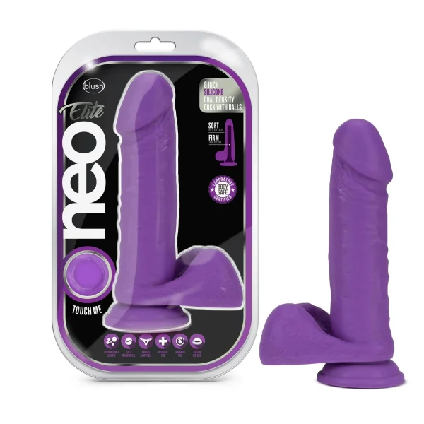 Neo Elite - 8-inch Silicone Dual-density Cock With Balls - Neon Purple