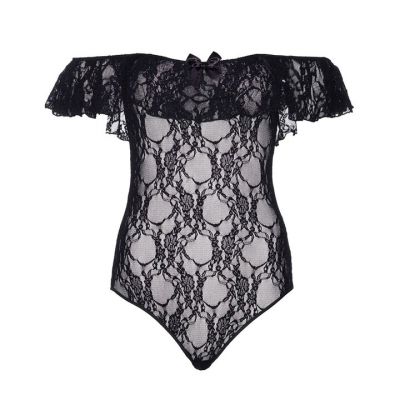 Leg Avenue Black Lace Off The Shoulder Teddy