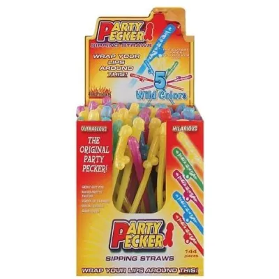Party Pecker Sipping Straws 5 Assorted Colors 144 Pcs Display