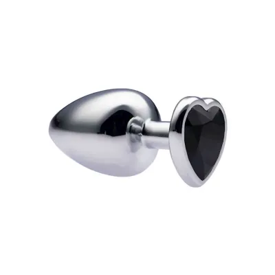 Kink Range Alloy Love Heart Gemmed Butt Plug 3 7 Inch Black Large