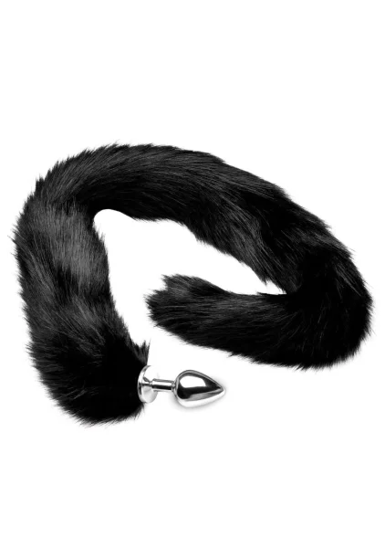 Tailz Aluminum Anal Plug With Extra Long Black Faux Mink Tail