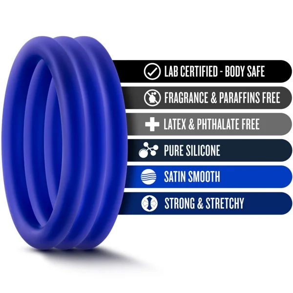 Performance VS1 Pure Premium Medium Silicone Cock Rings By Blush Novelties - Indigo