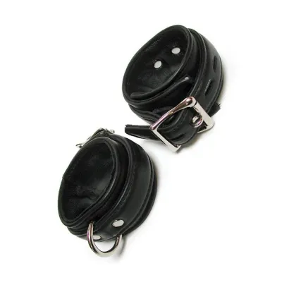 Premium Leather Lined Locking Ankle Cuffs Black M l