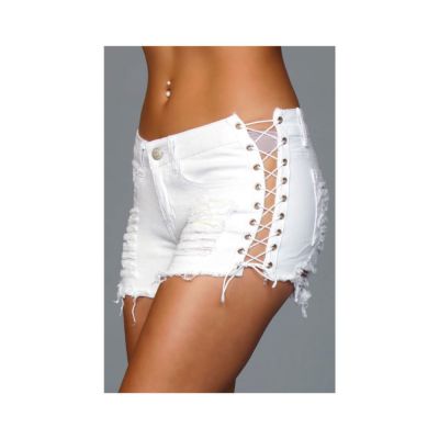 Denim Shorts With Lace Up Side White Large