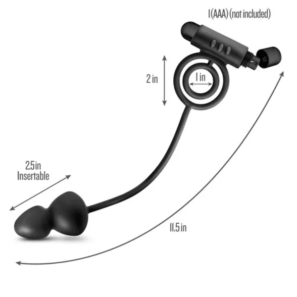 Anal Adventures - Platinum - Silicone Anal Ball  With Vibrating C-Ring - Black