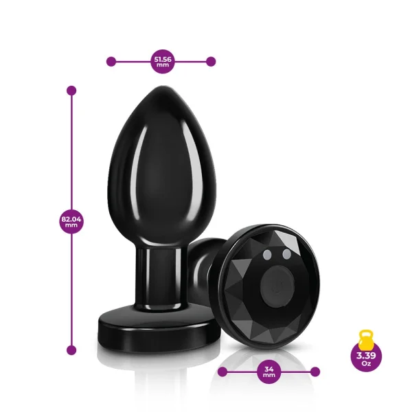 Cheeky Charms - Rechargeable Vibrating Metal Butt  Plug With Remote Control - Gunmetal - Medium -  Preorder Only — image 4 of 5