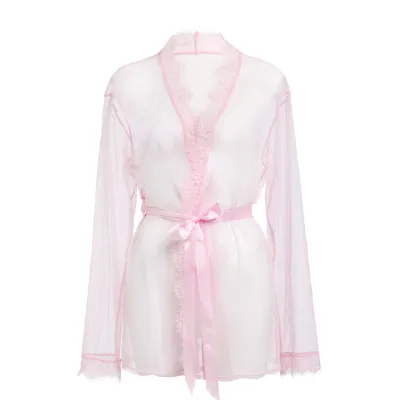 Dita Von Teese Von Follies Seduca Pink Robe with Eyelash Lace Trim